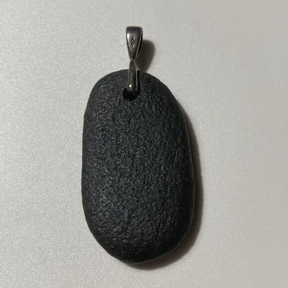Black Lava Rock Oval Pendant With 925 Mermaid Tail Bail Sterling Silver 1.5 Inch - Picture 5 of 8